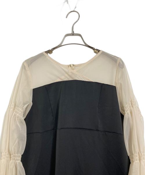 sahara（サハラ）sahara (サハラ) TulleSleeveSatin Dress ドレスワンピース　長袖ワンピース　25SS ブラック×ベージュ サイズ:実寸参照の古着・服飾アイテム