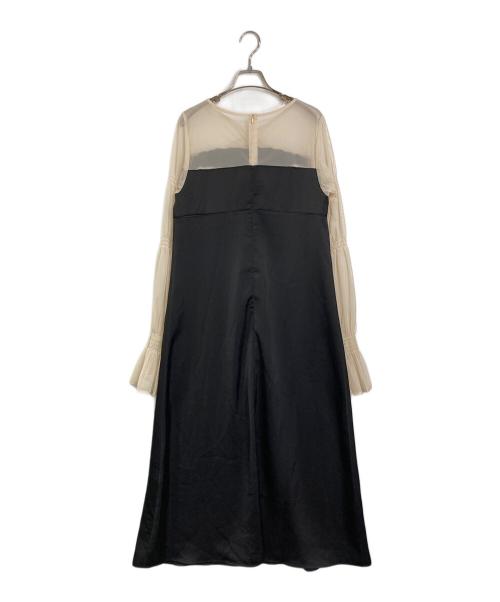 sahara（サハラ）sahara (サハラ) TulleSleeveSatin Dress ドレスワンピース　長袖ワンピース　25SS ブラック×ベージュ サイズ:実寸参照の古着・服飾アイテム