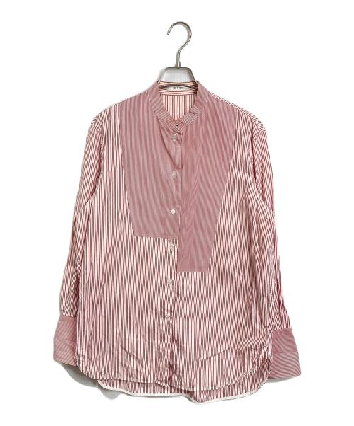CINOH（チノ）CINOH (チノ) アシンメトリーブザムシャツ　コットンシャツ　ストライプ レッド×ホワイト サイズ:38の古着・服飾アイテム