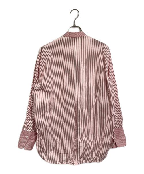 CINOH（チノ）CINOH (チノ) アシンメトリーブザムシャツ　コットンシャツ　ストライプ レッド×ホワイト サイズ:38の古着・服飾アイテム