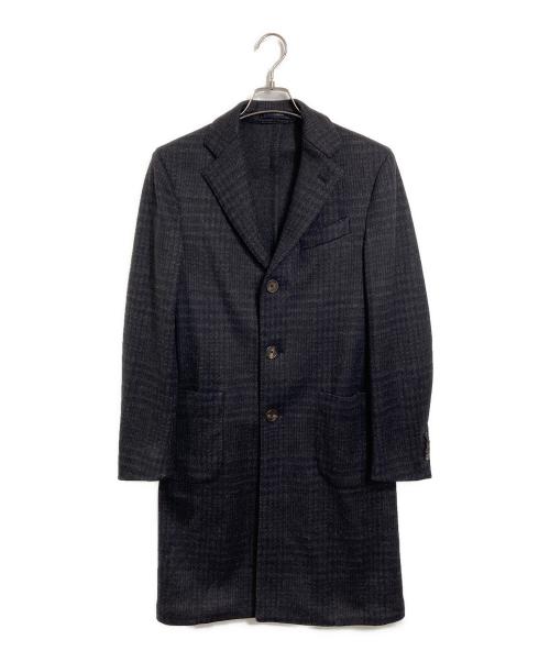 LARDINI（ラルディーニ）LARDINI (ラルディーニ) シングルチェスターコート チェック柄　 ブラウン×ネイビー サイズ:46の古着・服飾アイテム