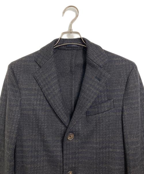 LARDINI（ラルディーニ）LARDINI (ラルディーニ) シングルチェスターコート チェック柄　 ブラウン×ネイビー サイズ:46の古着・服飾アイテム