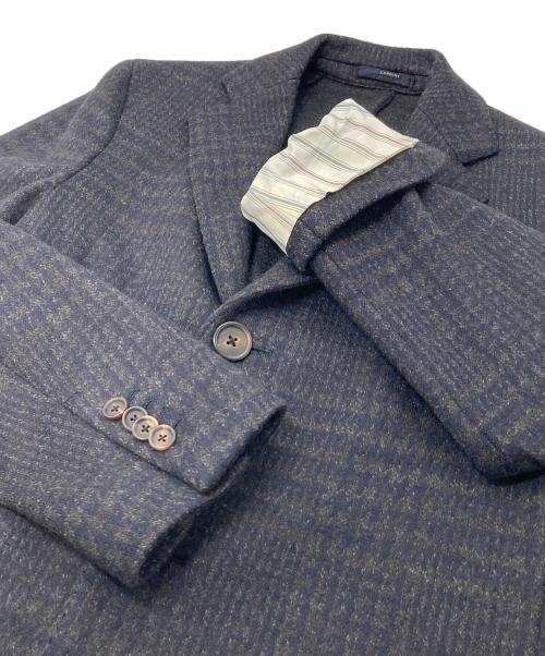 LARDINI（ラルディーニ）LARDINI (ラルディーニ) シングルチェスターコート チェック柄　 ブラウン×ネイビー サイズ:46の古着・服飾アイテム