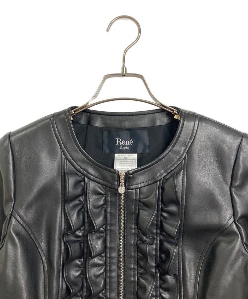 Rene（ルネ）Rene (ルネ) フリル付きフェイクレザージャケット ブラック サイズ:34の古着・服飾アイテム