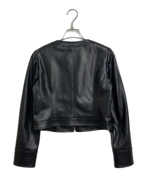 Rene（ルネ）Rene (ルネ) フリル付きフェイクレザージャケット ブラック サイズ:34の古着・服飾アイテム