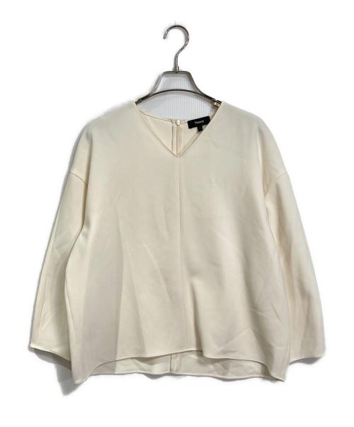 theory（セオリー）theory (セオリー) Vネックブラウス (アイボリー) トリアセテート  ブレスレットスリーブ / ウォッシャブル　Admiral Crepe Round VNK Top アイボリー サイズ:Sの古着・服飾アイテム