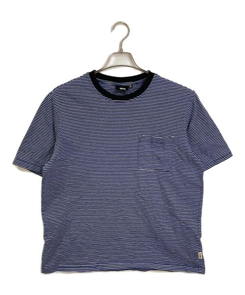 stussy（ステューシー）stussy (ステューシー) ポケットTシャツ　半袖カットソー　Tシャツ　Tee  ボーダー ネイビー×ブラック サイズ:Mの古着・服飾アイテム