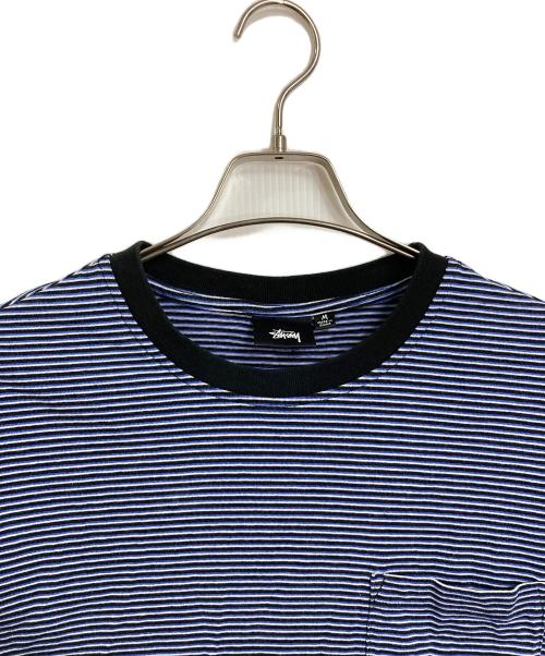 stussy（ステューシー）stussy (ステューシー) ポケットTシャツ　半袖カットソー　Tシャツ　Tee  ボーダー ネイビー×ブラック サイズ:Mの古着・服飾アイテム