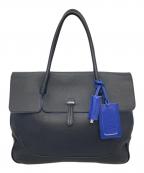 PELLE MORBIDAペッレモルビダ）の古着「フラップトートバッグ　レザーバッグ　ビジネスバッグ　旅行　大容量　日本製」｜ネイビー×ブルー