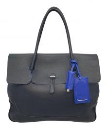 PELLE MORBIDA（ペッレモルビダ）の古着「フラップトートバッグ　レザーバッグ　ビジネスバッグ　旅行　大容量　日本製」｜ネイビー×ブルー