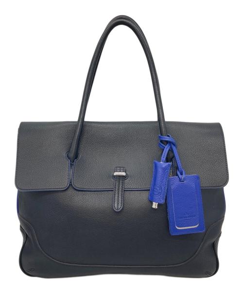 PELLE MORBIDA（ペッレモルビダ）PELLE MORBIDA (ペッレモルビダ) フラップトートバッグ　レザーバッグ　ビジネスバッグ　旅行　大容量　日本製 ネイビー×ブルー サイズ:実寸参照の古着・服飾アイテム