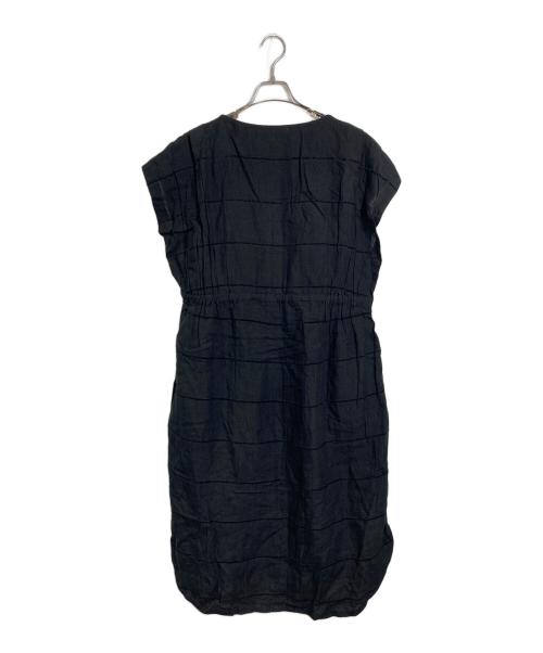 HaaT ISSEY MIYAKE（ハート イッセイ ミヤケ）Haat ISSEY MIYAKE (ハート イッセイ ミヤケ) ウエストリボン半袖リネンワンピース ブラック サイズ:2の古着・服飾アイテム