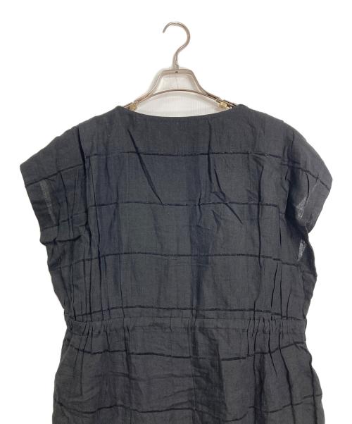 HaaT ISSEY MIYAKE（ハート イッセイ ミヤケ）Haat ISSEY MIYAKE (ハート イッセイ ミヤケ) ウエストリボン半袖リネンワンピース ブラック サイズ:2の古着・服飾アイテム