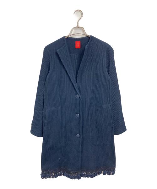 HaaT ISSEY MIYAKE（ハート イッセイ ミヤケ）Haat ISSEY MIYAKE (ハート イッセイ ミヤケ) レースデザインコート　アウター　ライトアウター　イッセイミヤケ　日本製 ネイビー サイズ:2の古着・服飾アイテム