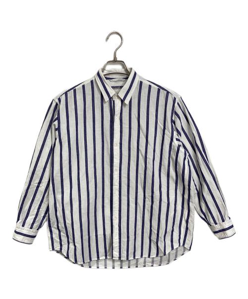 417 by EDIFICE（417 バイ エディフィス）417 by EDIFICE (417 バイ エディフィス) ノルマンディーリネン シャツ　ストライプシャツ　リネンシャツ ブルー×ホワイト サイズ:Mの古着・服飾アイテム