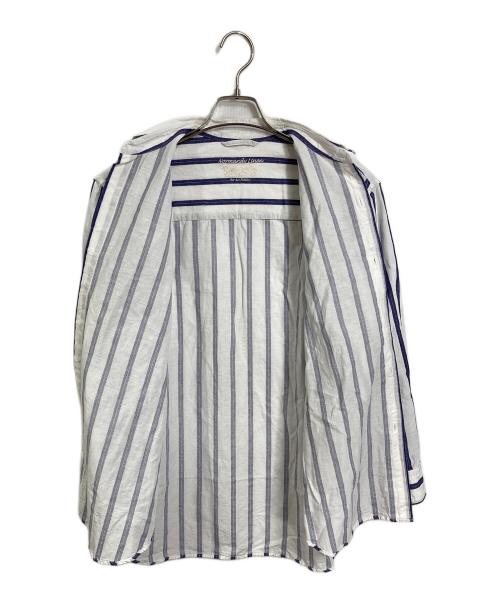 417 by EDIFICE（417 バイ エディフィス）417 by EDIFICE (417 バイ エディフィス) ノルマンディーリネン シャツ　ストライプシャツ　リネンシャツ ブルー×ホワイト サイズ:Mの古着・服飾アイテム