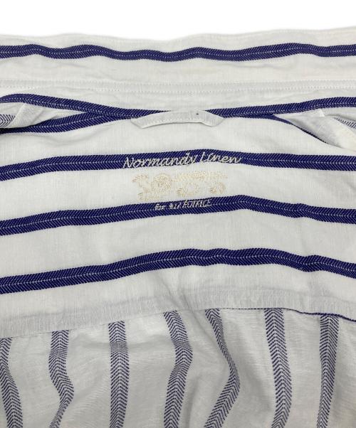 417 by EDIFICE（417 バイ エディフィス）417 by EDIFICE (417 バイ エディフィス) ノルマンディーリネン シャツ　ストライプシャツ　リネンシャツ ブルー×ホワイト サイズ:Mの古着・服飾アイテム