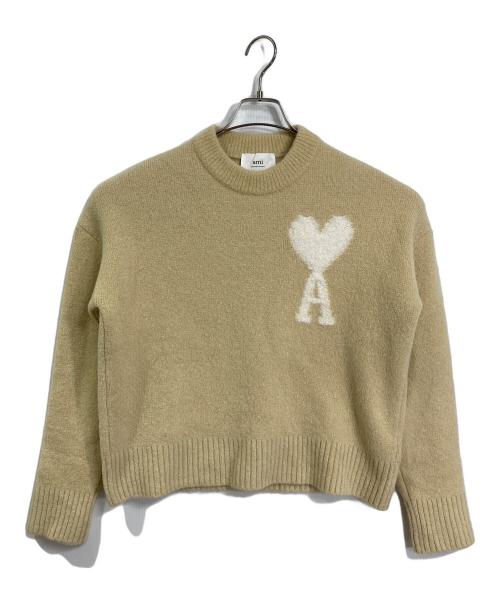 AMI Alexandre Mattiussi（アミアレクサンドルマテュッシ）AMI Alexandre Mattiussi (アミアレクサンドルマテュッシ) ビッグハートロゴニット アルパカ混ニット　長袖ニット アイボリー サイズ:XSの古着・服飾アイテム