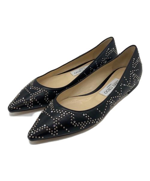 JIMMY CHOO（ジミーチュウ）JIMMY CHOO (ジミーチュウ) ROMY FLAT スタッズフラットパンプス ブラック×シルバー サイズ:36.5 未使用品の古着・服飾アイテム
