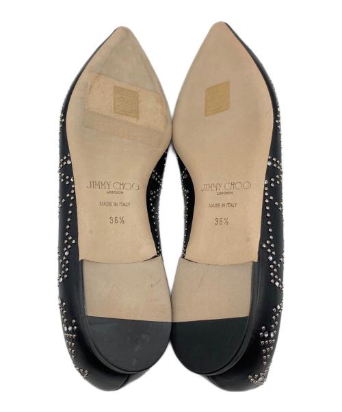 JIMMY CHOO（ジミーチュウ）JIMMY CHOO (ジミーチュウ) ROMY FLAT スタッズフラットパンプス ブラック×シルバー サイズ:36.5 未使用品の古着・服飾アイテム