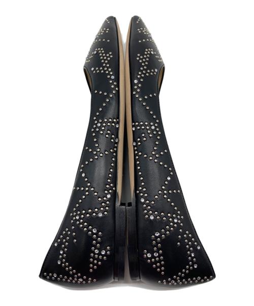 JIMMY CHOO（ジミーチュウ）JIMMY CHOO (ジミーチュウ) ROMY FLAT スタッズフラットパンプス ブラック×シルバー サイズ:36.5 未使用品の古着・服飾アイテム