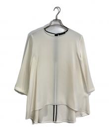 YOKO CHAN（ヨーコチャン）の古着「クルーネック フレア ブラウス　長袖ブラウス　オフィスカジュアル　セレモニー　日本製」｜ホワイト