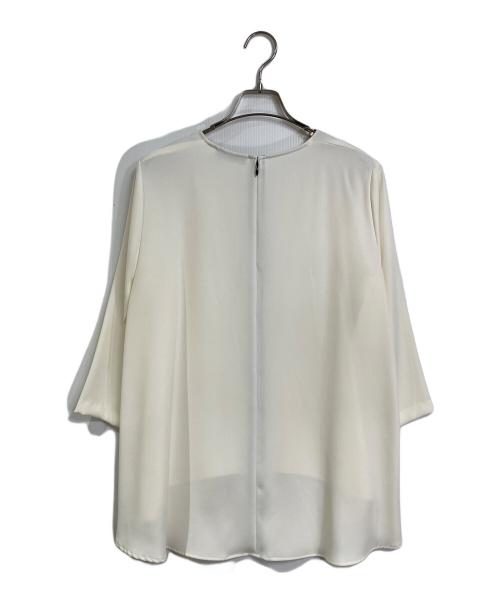 YOKO CHAN（ヨーコチャン）YOKO CHAN (ヨーコチャン) クルーネック フレア ブラウス　長袖ブラウス　オフィスカジュアル　セレモニー　日本製 ホワイト サイズ:38の古着・服飾アイテム