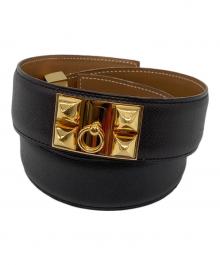 HERMES（エルメス）の古着「コリエ・ド・シアン スタッズベルト レザーベルト　〇W刻印 1993年製 」｜ブラウン×ゴールド