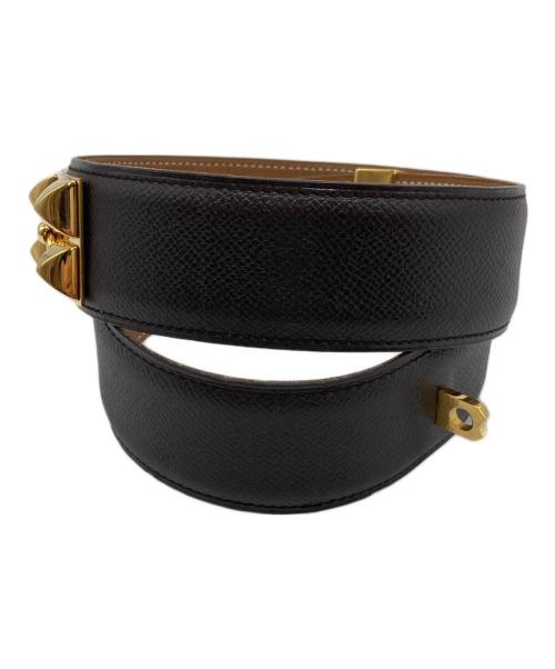 HERMES（エルメス）HERMES (エルメス) コリエ・ド・シアン スタッズベルト レザーベルト　〇W刻印 1993年製  ブラウン×ゴールド サイズ:68の古着・服飾アイテム