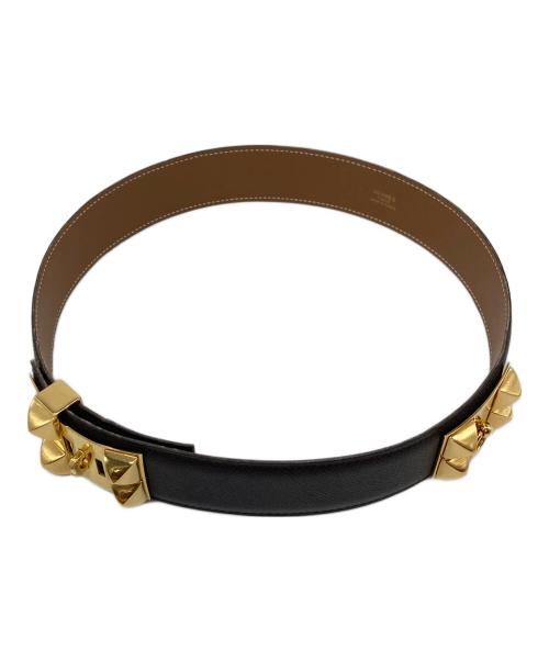 HERMES（エルメス）HERMES (エルメス) コリエ・ド・シアン スタッズベルト レザーベルト　〇W刻印 1993年製  ブラウン×ゴールド サイズ:68の古着・服飾アイテム