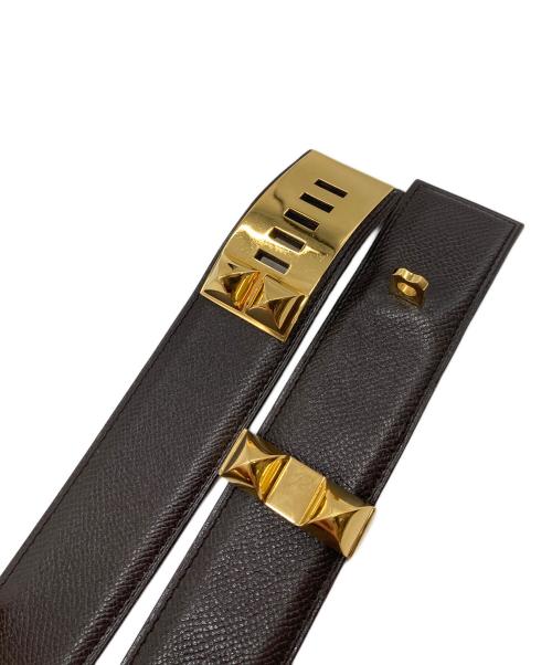 HERMES（エルメス）HERMES (エルメス) コリエ・ド・シアン スタッズベルト レザーベルト　〇W刻印 1993年製  ブラウン×ゴールド サイズ:68の古着・服飾アイテム