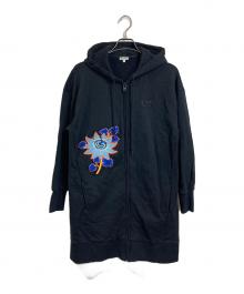 KENZO（ケンゾー）の古着「フラワー刺繍パーカーワンピース　パイル」｜ブラック
