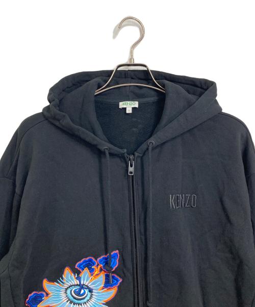 KENZO（ケンゾー）KENZO (ケンゾー) フラワー刺繍パーカーワンピース　パイル ブラック サイズ:Lの古着・服飾アイテム
