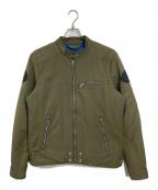 DIESELディーゼル）の古着「ロゴパッチライダースジャケット　ナイロンジャケット」｜オリーブ