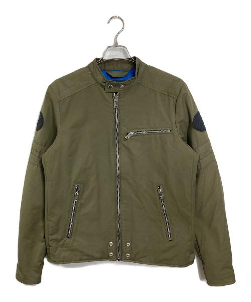 DIESEL（ディーゼル）DIESEL (ディーゼル) ロゴパッチライダースジャケット　ナイロンジャケット オリーブ サイズ:Lの古着・服飾アイテム