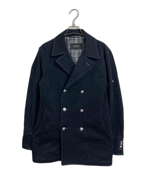 BURBERRY BLACK LABEL（バーバリーブラックレーベル）BURBERRY BLACK LABEL (バーバリーブラックレーベル) 銀釦チェック柄エンボスPコート　 ブラック サイズ:Mの古着・服飾アイテム
