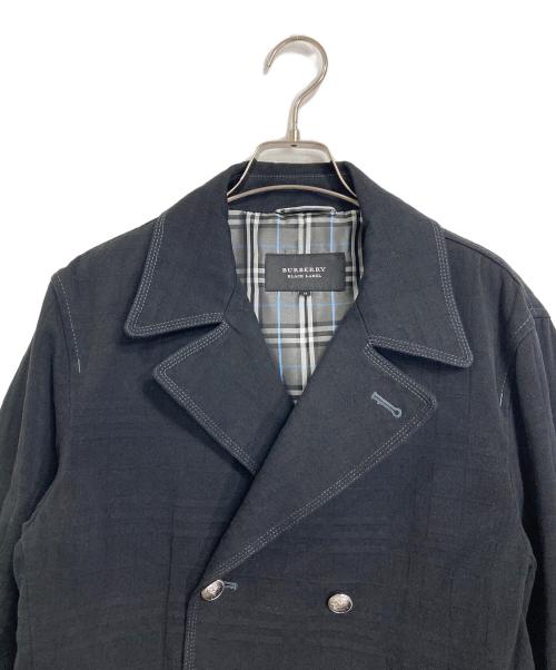 BURBERRY BLACK LABEL（バーバリーブラックレーベル）BURBERRY BLACK LABEL (バーバリーブラックレーベル) 銀釦チェック柄エンボスPコート　 ブラック サイズ:Mの古着・服飾アイテム