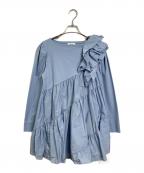 HANAE MORI×CELFORDハナエモリ×セルフォード）の古着「アシンメトリーフラワーチュニック　」｜サックスブルー