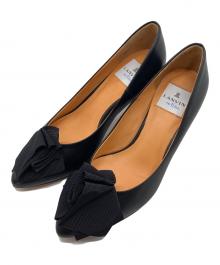 LANVIN en Bleu（ランバンオンブルー）の古着「ポインテッドトゥリボンパンプス　パンプス　セレモニー　イタリア製」｜ブラック