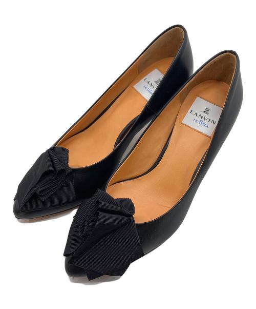 LANVIN en Bleu（ランバンオンブルー）LANVIN en Bleu (ランバンオンブルー) ポインテッドトゥリボンパンプス　パンプス　セレモニー　イタリア製 ブラック サイズ:23の古着・服飾アイテム