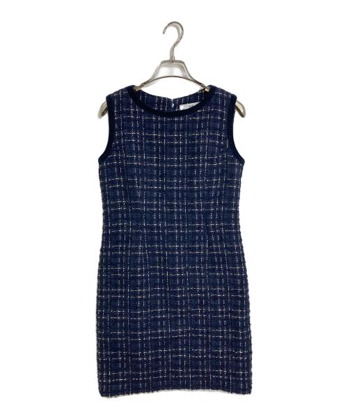 sheller（シェリエ）sheller (シェリエ) ツイードノースリーブワンピース　セレモニー　日本製 ネイビー サイズ:FREEの古着・服飾アイテム
