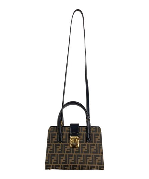 FENDI（フェンディ）FENDI (フェンディ) ズッカジャガード 2WAYショルダーバッグ　ハンドバッグ　ショルダーバッグ　セレモニー　総柄 ブラウン×ブラック サイズ:実寸参照の古着・服飾アイテム