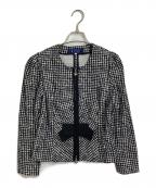 M'S GRACYエムズグレイシー）の古着「千鳥格子リボンジップアップジャケット」｜ホワイト×ブラック