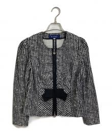 M'S GRACY（エムズグレイシー）の古着「千鳥格子リボンジップアップジャケット」｜ホワイト×ブラック