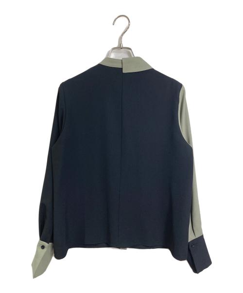 UNITED TOKYO（ユナイテッドトーキョー）UNITED TOKYO (ユナイテッドトーキョー) バイカラーオプティカルブラウス　長袖ブラウス　デザイントップス　セレモニー　日本製 グリーン×ブラック サイズ:FREEの古着・服飾アイテム