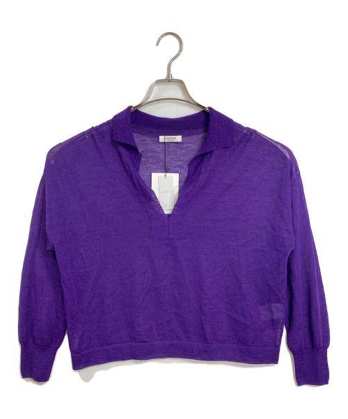 MACPHEE（マカフィー）MACPHEE (マカフィー) シアーウールブレンド スキッパープルオーバー　シアーニット パープル サイズ:S 未使用品の古着・服飾アイテム