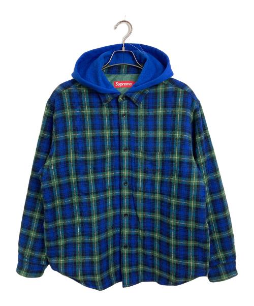 SUPREME（シュプリーム）SUPREME (シュプリーム) 23AW Tartan Flannel Hooded Shirt ネルシャツフーディ　キルティング　ストリート　カジュアル　タータンチェック　アウター グリーン×ブルー サイズ:Mの古着・服飾アイテム