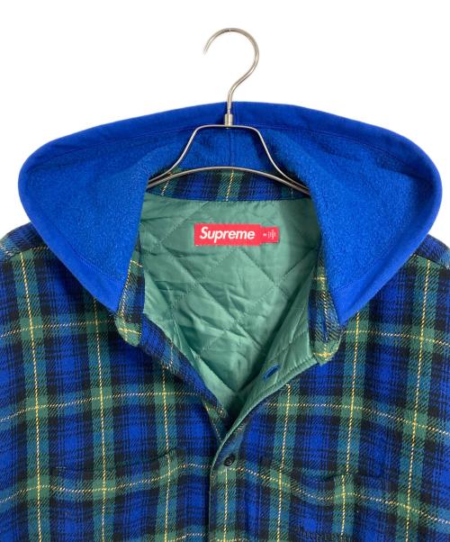 SUPREME（シュプリーム）SUPREME (シュプリーム) 23AW Tartan Flannel Hooded Shirt ネルシャツフーディ　キルティング　ストリート　カジュアル　タータンチェック　アウター グリーン×ブルー サイズ:Mの古着・服飾アイテム
