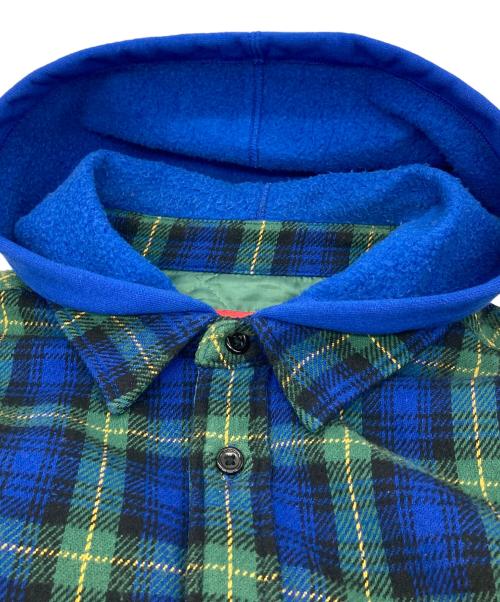 SUPREME（シュプリーム）SUPREME (シュプリーム) 23AW Tartan Flannel Hooded Shirt ネルシャツフーディ　キルティング　ストリート　カジュアル　タータンチェック　アウター グリーン×ブルー サイズ:Mの古着・服飾アイテム