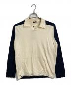 Crucianiクルチアーニ）の古着「バイカラーニットポロシャツ　ニットシャツ　長袖ニット　イタリア製」｜ネイビー×ベージュ